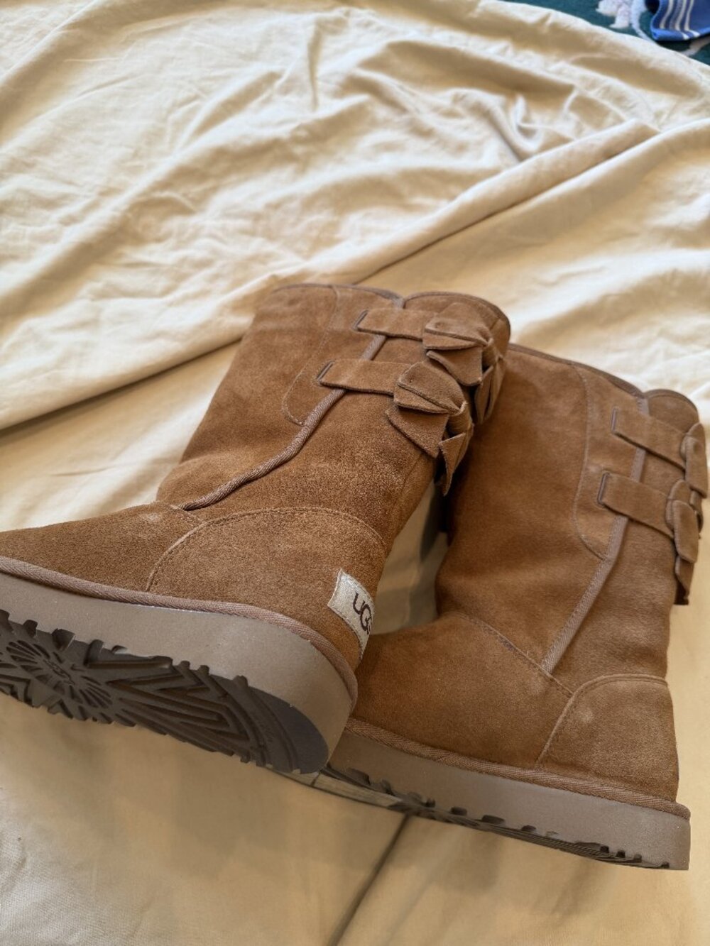 UGG Allegra Bow Chestnut Suede Tall Boots Women's 6